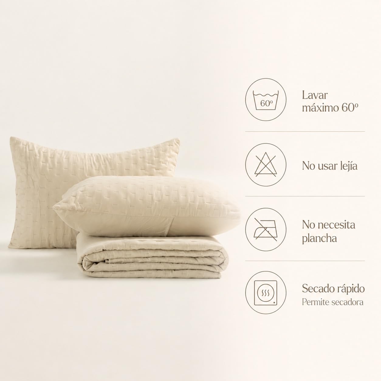 GAMUSI Colcha Cama 180 cm Ligera Entretiempo Primavera Verano Acolchada, 270x270 cm, Color Beige