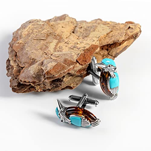 Mancuernillas de plata y ámbar con turquesa para hombre miniatura 3