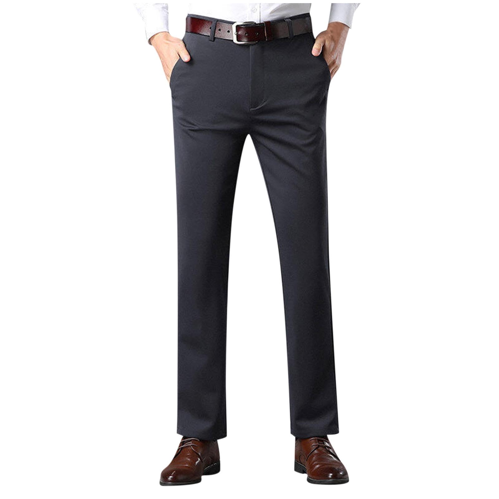 Mens Flat Front Suit Pants Stretch Fit Wrinkle-Free Casual Golf Work Dress Pant Business Slacks Comfy Trousers