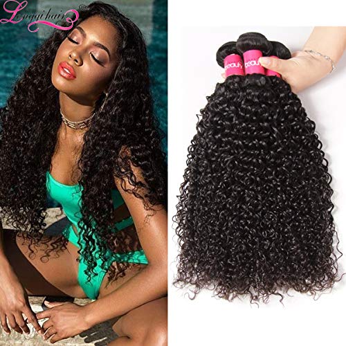Dinoce Compatible with Longqi Beauty Peruvian Curly Hair 3 Bundles Remy Human Hair 3pcs Set 100% Unprocessed Virgin Jerry Curl Hair Bundles 300g Natural Color (8 10 12 Inches)