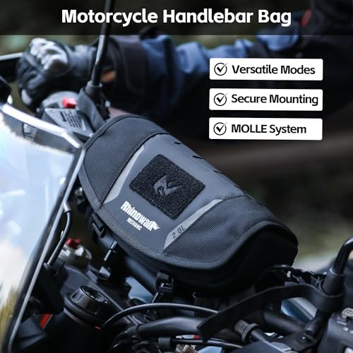 Alforja para manillar de motocicleta Rhinowalk, bolsa de herramientas y almacenamiento universal para horquilla delantera, manillar y barra Sissy miniatura 2