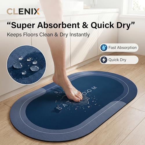 Image of Anti-Slip Bathroom Mat, Super Absorbent Non-Skid Doormat, Quick Dry, Soft Floor Rugs with Rubber Backing, Durable Easy Clean Doormat s for Home, Kitchen, Office, Washroom (Blue, Pack of 1)