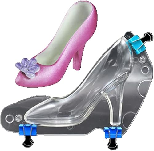 TUKE Moldes de policarbonato 3D para chocolate con clips, molde para zapatos de tacón alto, molde de jalea de cristal para zapatos, decoración de