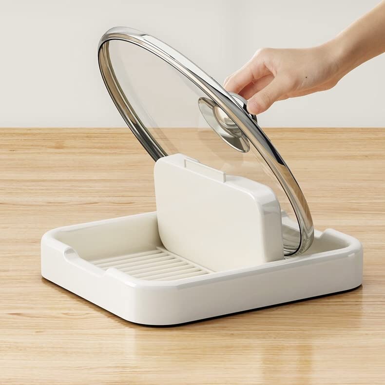 Support De Couvercle 2 En 1 Avec Bac égouttoir | En ABS Et Inox | Pour Cuillères, Spatules Et Couvercles De Casserole