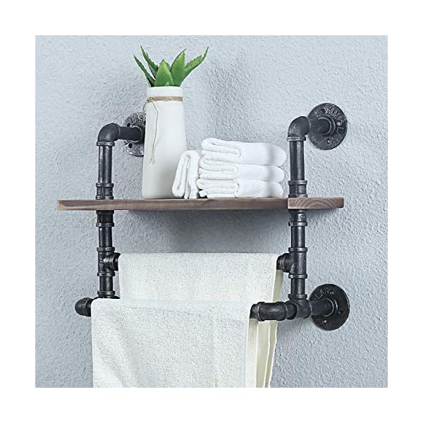 Womio Industrial Pipe Bathroom Shelves Wall Mounted,Rustic Wall Decor Farmhouse,Towel Rack with 2 Towel Bar,Metal Floating Shelves Towel Holder,Wall Shelf Over Toilet - Image 5