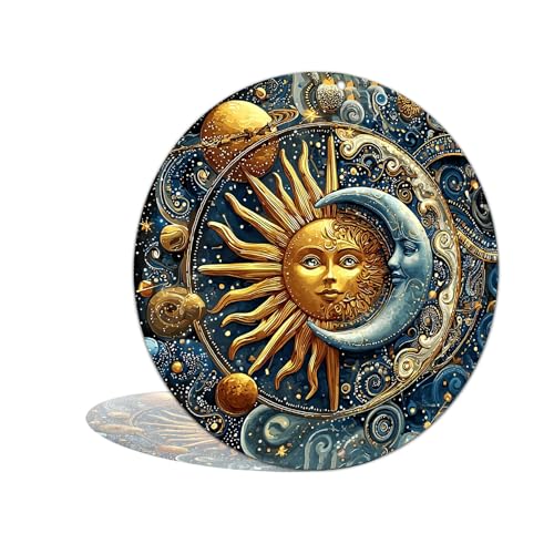 Yiruhe Plaque murale vintage en métal avec design céleste Soleil et Lune en aluminium, affiche ronde avec image élégante, look rétro vintage, décoration...