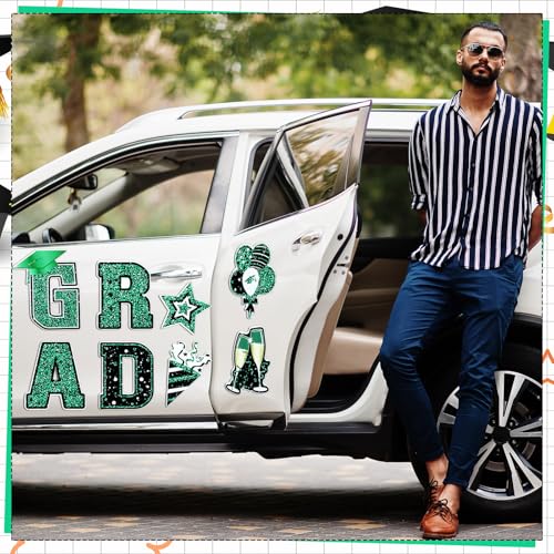 Image of Landhoow 30 Pcs Graduation Car Magnets 2026 Senior Graduation Car Decoration Bumper Sticker Congrats Grad Magnet Magnetic Refrigerator Decal for Grad Parade Party Supplies(Green, Black)