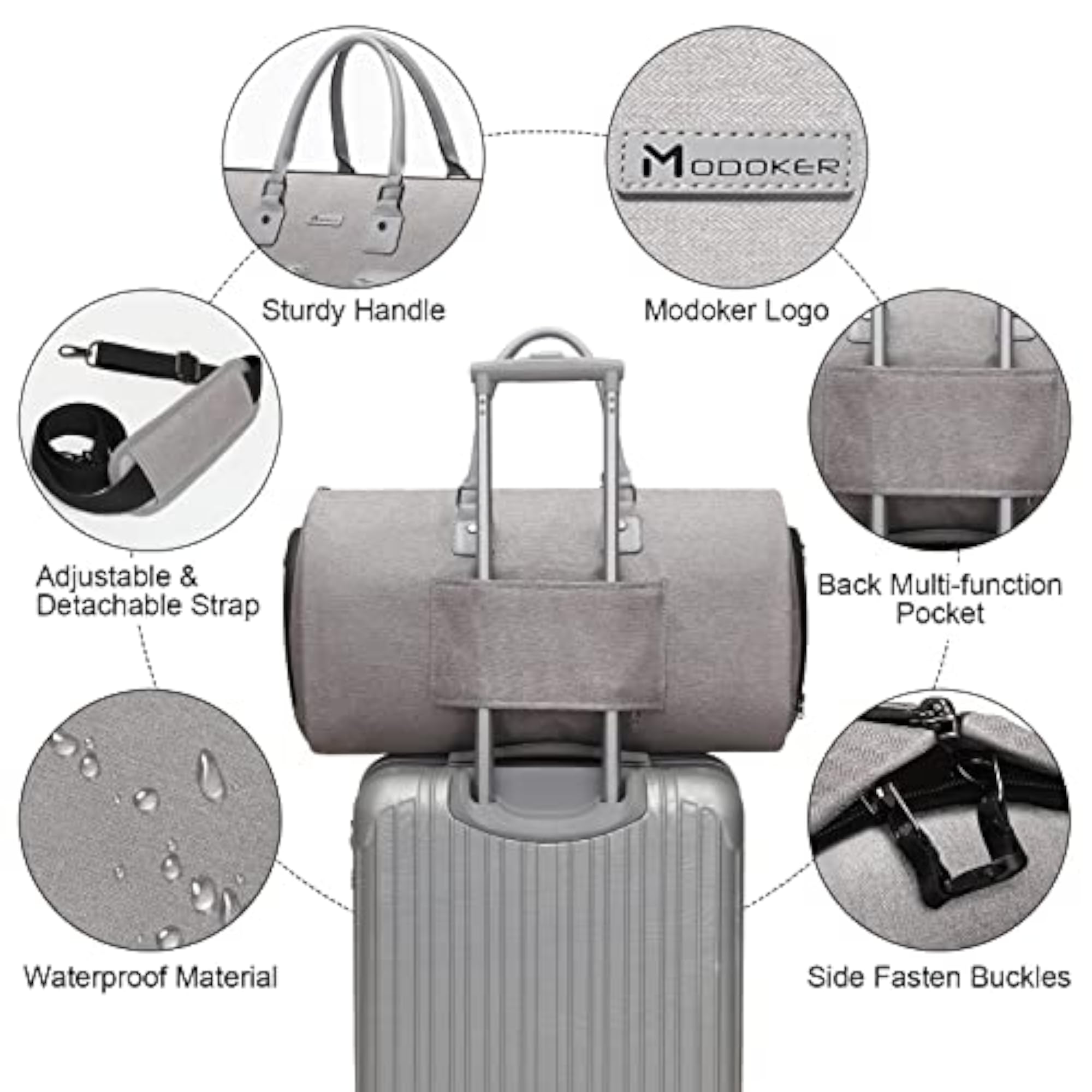Convertible Garment Bag with Toiletry Bag, Light Grey