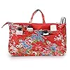 IGNPION Printed Insert Handbag Purse Organiser 13 Pockets Expandable Liner Bag Pouch Zipper Closure Tote Organiser Diaper Bag Insert with Handle (Red Flower #4