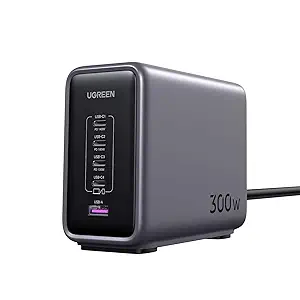 UGREEN 300W 5-Port GaN Desktop Charging Station, 140W Max Single Port for MacBook Pro/Air M2, Dell XPS, iPad Pro, iPhone 15 Pro, Galaxy S23 Ultra, Steam Deck