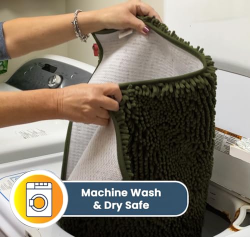 Muddy Mat® AS-SEEN-ON-TV Highly Absorbent Microfiber Door Mat and Pet Rug, Non Slip Thick Washable Area and Bath Mat Soft Chenille for Kitchen Bedroom Indoor and Outdoor - Army Green 36" x 120"