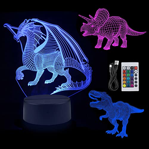 BouGPeng 3D Dinosaurier Nachtlicht 3PCS T-Rex Dinosaurier 3D Nachtlicht mit...