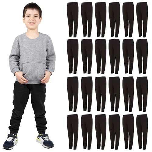 Yacht & Smith 24 Pack of Boys Jogger Bulk Sweatpants, Black Navy Gray, Comfy Lounge Joggers for Kids