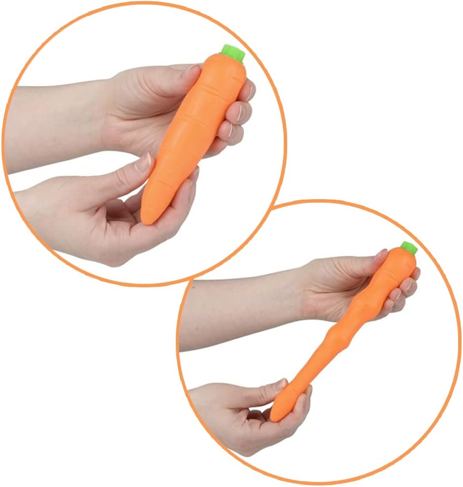ArtCreativity Stretchy Carrot Toys for Kids, Set of 2, Stress Relief Fidget Sensory Toys for Autistic Children, Anxiety, and ADHD, Squeeze Toys Party Favors and Pretend Food Toys, Goodie Bag Fillers