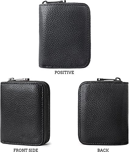 Image of VOGARD RFID 12 Card Slots Leather Credit Card Holder Small Zipper Card Case Wallet for Women & Men (POP69-Black)
