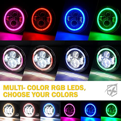 Xprite 7 Inch Round Halo Headlights & 4 Inch Fog Lights Combo, Decorative Lighting Styles, Headlights Compatible with 2007-2018 Jeep Wrangler JK JKU, DOT Approved - Image 4