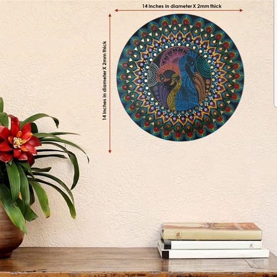Image of Round wall hanging Painting 3 peacock mandala 14X14inches-center focus