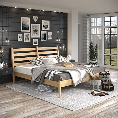 Camaflexi Mid-Century Slat Bed in Scandinavian Oak Finish