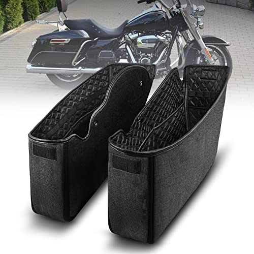 NICECNC Motorcycle Saddlebag Liners Non-Stretched 2PCS Upgraded 4 Side Tool Pockets PU leather Compatible with 2014-2022 Harley Davidson Touring Factory Bottoms Non-Tapered Black 2PCS Liners-Black