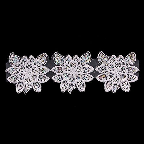 5yard Shiny Sequin Lace Embroidery Trim White Bridal Lace Ribbon Cord Motif Applique Trimming Wedding Sewing Accessories T1659 (White)
