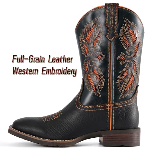 Image of SUREWAY Cowboy Boots For Men - Mens Square Toe Western Boot,Oil /Slip Resistant,Durable Fashionable Classic Pull on 10 Inch Boots Mid Calf Wellington Boots