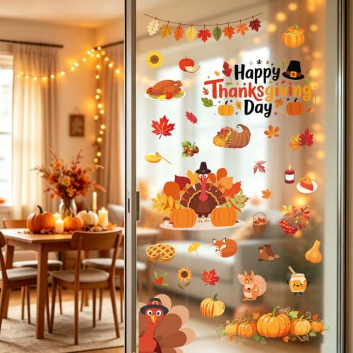 Image of Thanksgiving Window Clings Fall Turkey Decorations for Glass 9 Sheet