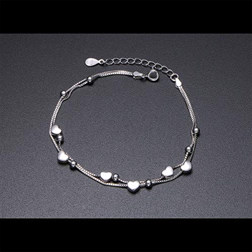S925 Sterling Silver Jewelry Forever Love Heart Beads Double Chain Bracelet Friendship Adjustable Charm Bracelet Gift for Women3