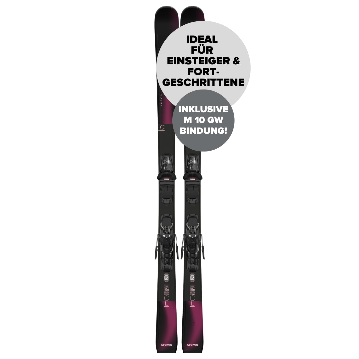 ATOMIC Cloud CL Black Damenski I Damen-Skier für Einsteiger & mittelgute Fahrerinnen I Ski mit Bend-X Technologie für mühelose Schwünge I Mit Densolite Core für optimale Dämpfung