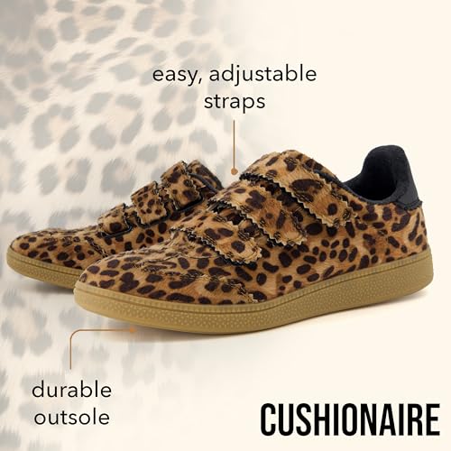 CUSHIONAIRE Bastion Vegan Hair Calf Leopard Print Casual Hook and Loop Closure Womens Sneakers – Lightweight Comfort with Non-Slip Rubber Sole4