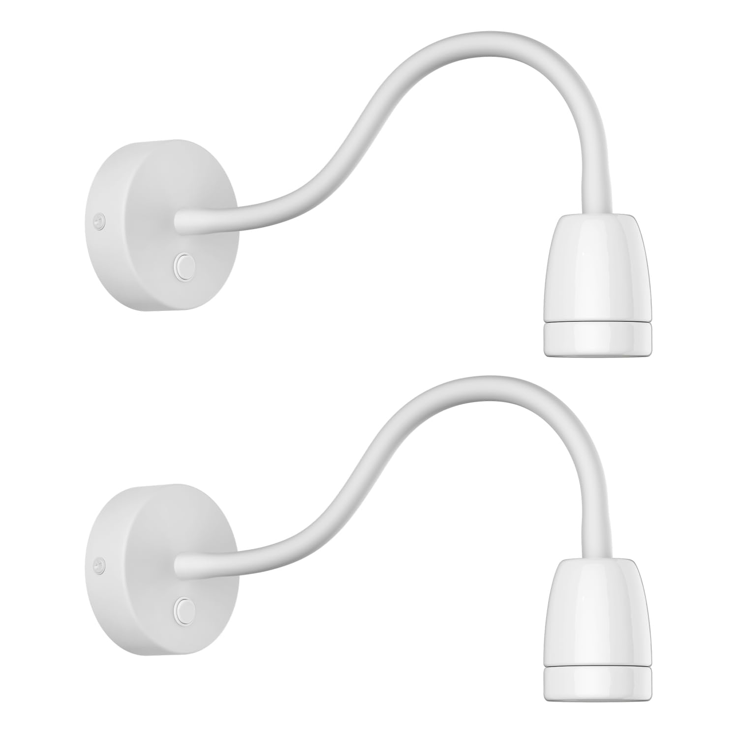 ledscom.de 2 Stück Wandleuchte POZ, Schwanenhals, Schalter, Porzellan, Stahl, weiß glänzend, rund, 1x E27 max. 300W