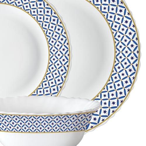 Image of Larah by Borosil Juliet Fluted Series Opalware Dinner Set | 66 Pieces for Family of 6 | Microwave & Dishwasher Safe | Bone-Ash Free | Crockery Set for Dining & Gifting | Plates & Bowls | White