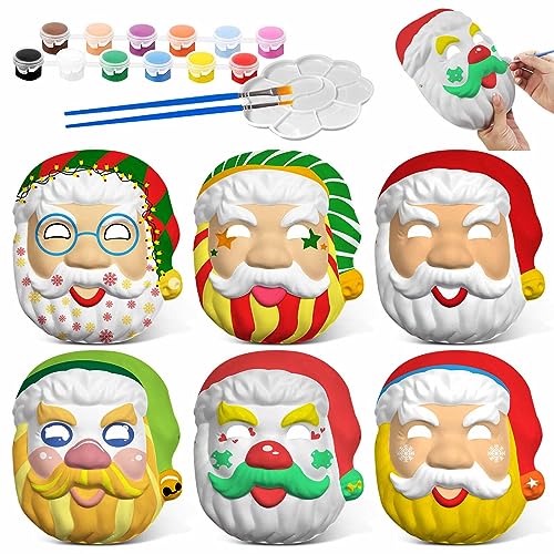 6Pcs Christmas Costumes DIY Blank Santa Mask, White Paper Mache Christmas Mask, DIY Christmas Crafts Paintable Halloween Masks for Adults, Christmas Party Favors (9.1*7.8In)