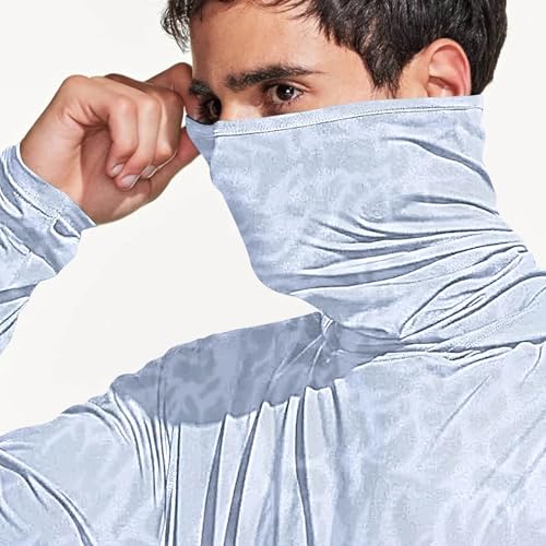 Men's UPF 50+ Fishing Hoodie Shirts SPF UV Sun Shirts with Gaiter Rash Guard Long Sleeve Outdoor Hiking Swim T-Shirts3