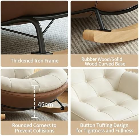 Comfy Upholstered Rocking Chair for Indoor Bedroom & Balcony, Lazy Sofa with Ottoman for Relaxation, Napping & Reading - Stylish & Cozy Design (Without Footstool)