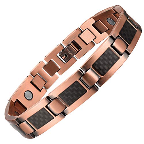 Magnetic Copper Bracelets for Men 8.6inches Adjustable Carton Fiber Bracelet 9pcs Strong Magnets for Arthritis Pain Relief Adjustable Size with Black Carbon Fiber