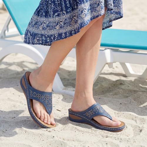 Image of Ecetana Wedge Sandals for Women Comfortable Casual Stylish Flip Flops | Soft Cushion Orthopedic Slip On Platform Thong Sandals with Lightweight Non Slip 2.16 Inch Heel for Summer Walking