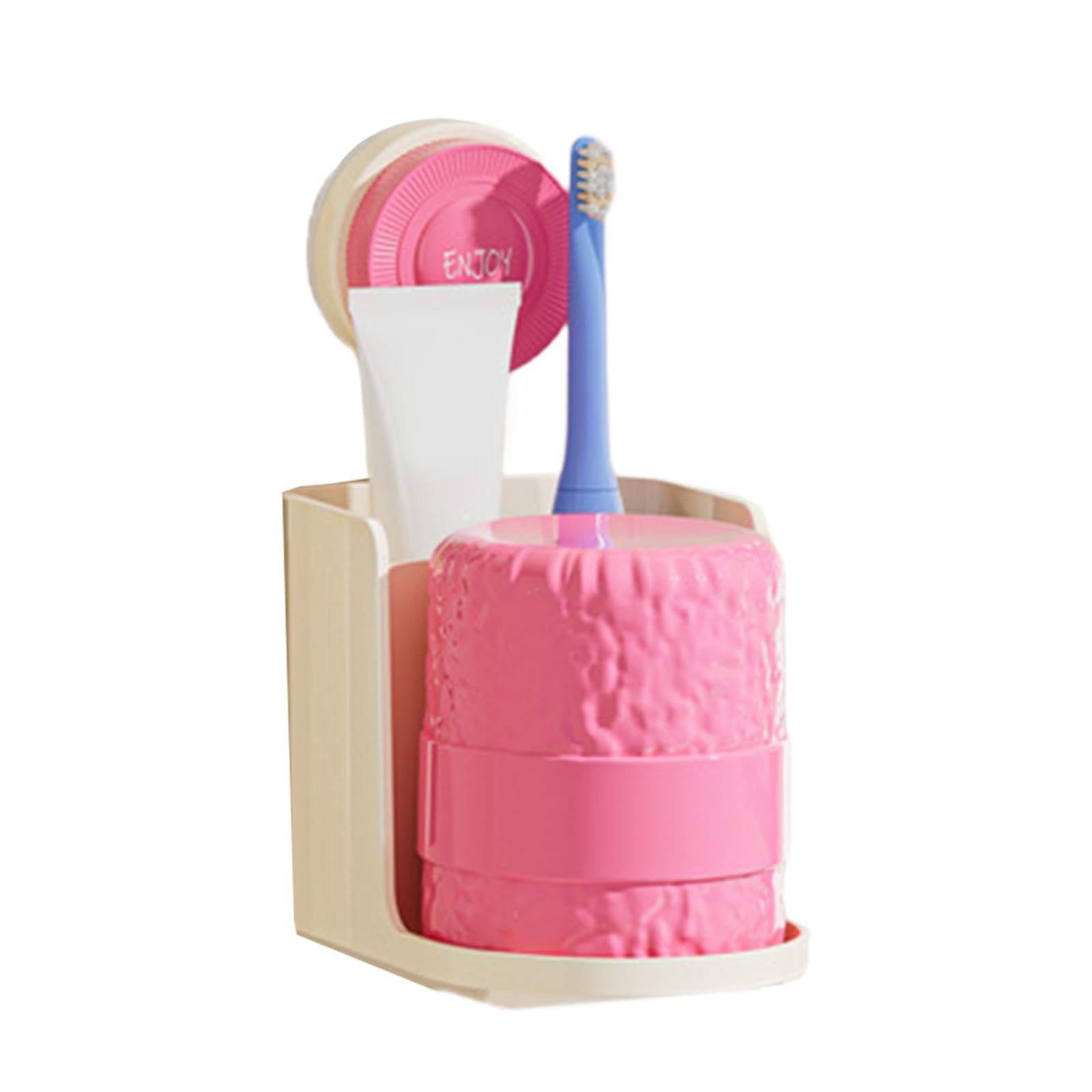 NEWFT Not Drill Adhesive Toothbrush Holder Wall Mount with Drain Tray Removable Suction Cup Rack Bathroom Kitchen Organizers Removable Toothpaste Storage Rack