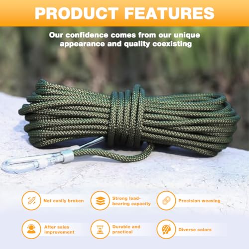 Image of HASTHIP 10m Clothes Drying Rope - Heavy Duty Polyester Cloth Rope for Drying Clothes with Hook 10mm Steel Core Clotheslines Wire Cloth Dry Ropes Wire, Army Green