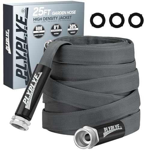 PLYPLYE Garden Hose 25ft, Made of TPU(Not PVC), Ultra-Light & Flexible Water Hose, Non-Shrinking, Easy to Store, Drinking Water Safe Material, All-weather, Black&Gray