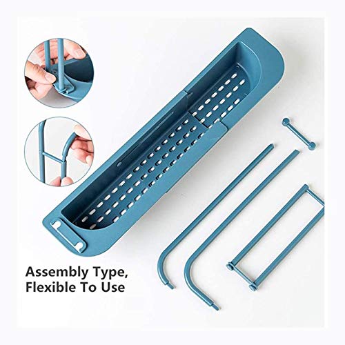 Telescopic Sink Storage Rack Expandable Storage Drain Basket Rack Multifunctional Sink Drain Rack Shelf Easy to Remove and Wash Sponge Holder Drainer Sink Tray for Home Kitchen