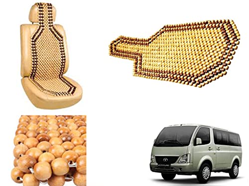 Image of Car Bead Seat Wooden Beads Cushion Cover Pad for Tata Venture, Acupressure Sitting Seat Cover | Cream Color - Pack of 1