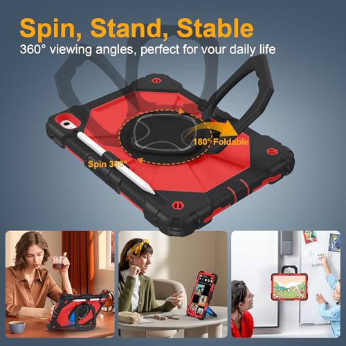 Image of Case for iPad A16 11th /10th Generation 11 inch /10.9 inch 2025 /2022, Ubearkk for iPad a16 case with Screen Protector, 360 Degree Rotating Stand Shoulder Strap Pencil Holder, Black Red