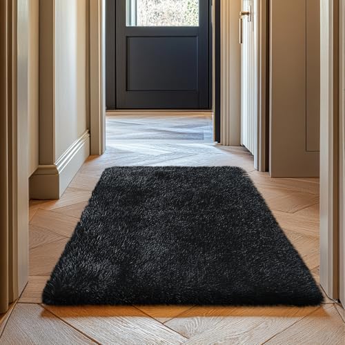 2x3 Fluffy Area Rugs for Bedroom Living Room,Small Soft Shag Fuzzy Rug Non-Shedding Indoor Plush Carpet for Kids Bedroom Nursery Dorm Home Decor,Black