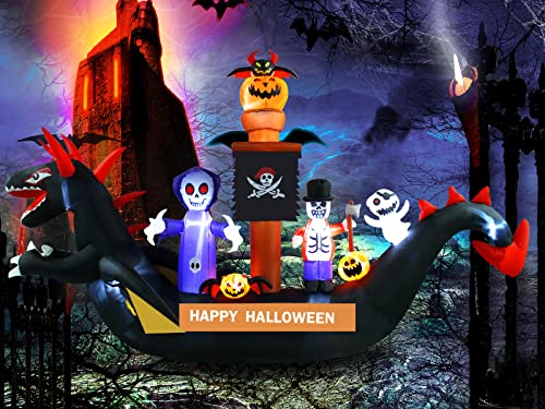Mukum 11Ft Halloween Inflatables Dragon Pirate Ship Skeletons Ghosts Pumpkins 2022 Upgrade Halloween Blow Ups Build-In Led Giant Halloween Inflatables Outdoor Decorations For Yard Lawn Garden Décor #TOP6