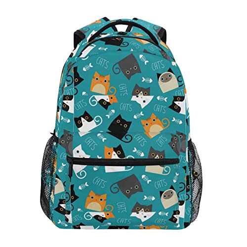 Mochila escolar para niños, diseño de gato y pescado, ligera, para niños, Colorido, Small