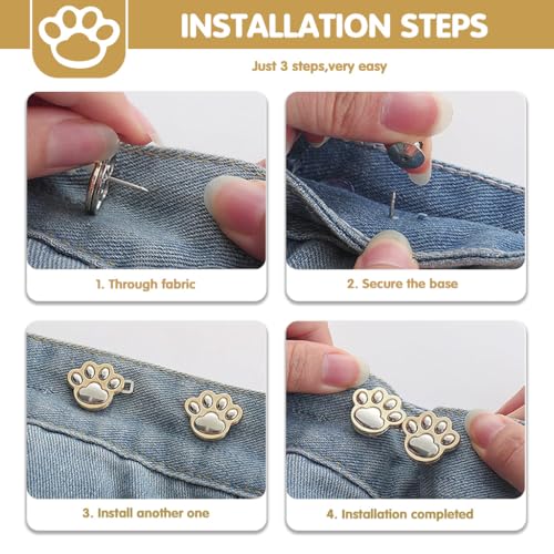 Image of SANNIDHI 4Pcs Waist Tightener Buttons Buckles for Women, Cute Fashion Metal Cat Paw-shape Waist Reducer Button Fashion Size Reducer Buckle for Trouser, Skirt, Jeans