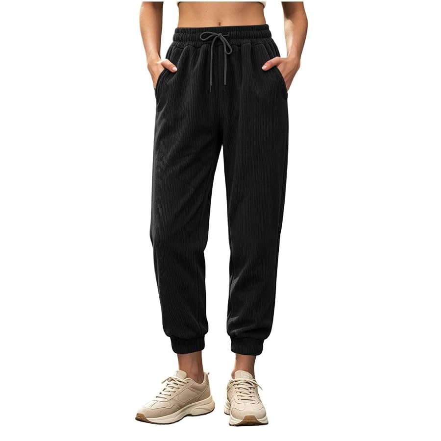 Hosen Damen Cordhose Fleece Gefüttert Jogger Cord Herbst Winter Damenhosen | Guhmomh Schwarz XL Freizeithose Hose Bequeme Arbeitshose Lockere Lang Stoffhose Jogginghose Elegante Freizeithose Sporthose, Bild 8