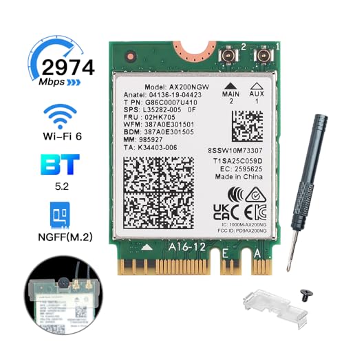 Tarjeta de Red WiFi 6 AX200NGW para Laptop, 3000 Mbps, Bluetooth 5.2, Formato M.2 2230, con Soporte MU-MIMO y OFDMA, Seguridad WPA3, para Juegos, Transmisión y Trabajo Remoto miniatura 2