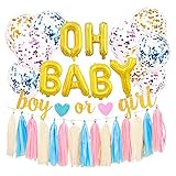 CoolerthingsDG Baby Gender Reveal Party Supplies, Gold Boy or Girl Banner, Gender Reveal Balloons wi
