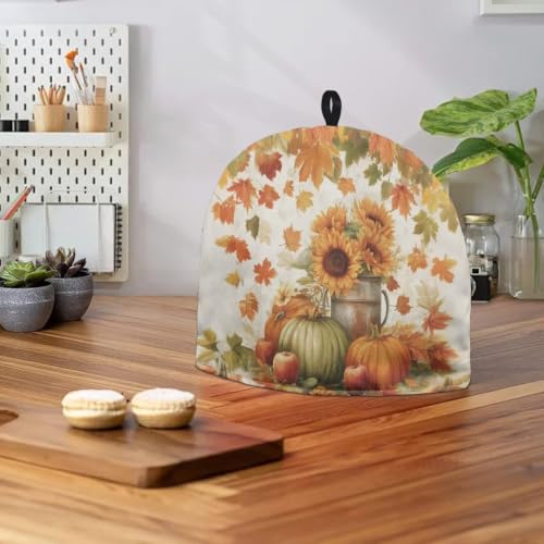 Image of Sunflower Harvest Tea Pot Cozies Fall Teapot Dust Cover Insulation Warmth Breakfast Pot Holder Washable Reusable Table Decoration